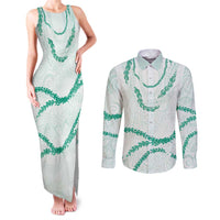 Aloha Lei Mikioi Couples Matching Tank Maxi Dress and Long Sleeve Button Shirt Sage Green Polynesian Tribal Tatau Pattern LT9 Green - Polynesian Pride
