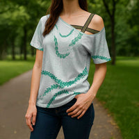 Aloha Lei Mikioi Cross Shoulder Shirt Sage Green Polynesian Tribal Tatau Pattern - Polynesian Pride