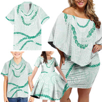 Aloha Lei Mikioi Family Matching Off Shoulder Short Dress and Hawaiian Shirt Sage Green Polynesian Tribal Tatau Pattern