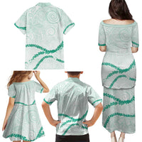 Aloha Lei Mikioi Family Matching Puletasi and Hawaiian Shirt Sage Green Polynesian Tribal Tatau Pattern