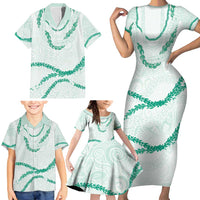 Aloha Lei Mikioi Family Matching Short Sleeve Bodycon Dress and Hawaiian Shirt Sage Green Polynesian Tribal Tatau Pattern