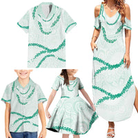 Aloha Lei Mikioi Family Matching Summer Maxi Dress and Hawaiian Shirt Sage Green Polynesian Tribal Tatau Pattern