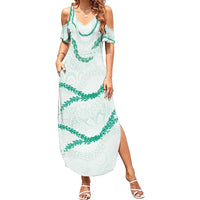 Aloha Lei Mikioi Family Matching Summer Maxi Dress and Hawaiian Shirt Sage Green Polynesian Tribal Tatau Pattern
