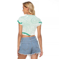 Aloha Lei Mikioi Raglan Cropped T Shirt Sage Green Polynesian Tribal Tatau Pattern LT9 - Polynesian Pride