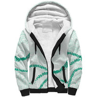 Aloha Lei Mikioi Sherpa Hoodie Sage Green Polynesian Tribal Tatau Pattern