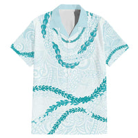 Aloha Lei Mikioi Family Matching Mermaid Dress and Hawaiian Shirt Teal Polynesian Tribal Tatau Pattern