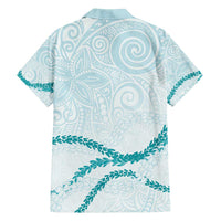 Aloha Lei Mikioi Family Matching Off The Shoulder Long Sleeve Dress and Hawaiian Shirt Teal Polynesian Tribal Tatau Pattern