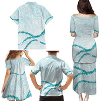 Aloha Lei Mikioi Family Matching Puletasi and Hawaiian Shirt Teal Polynesian Tribal Tatau Pattern