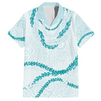 Aloha Lei Mikioi Family Matching Short Sleeve Bodycon Dress and Hawaiian Shirt Teal Polynesian Tribal Tatau Pattern