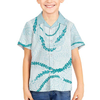Aloha Lei Mikioi Kid Hawaiian Shirt Teal Polynesian Tribal Tatau Pattern