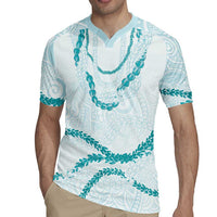 Aloha Lei Mikioi Rugby Jersey Teal Polynesian Tribal Tatau Pattern