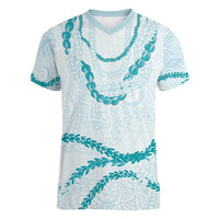 Aloha Lei Mikioi Women V-Neck T-Shirt Teal Polynesian Tribal Tatau Pattern LT9 Female Teal - Polynesian Pride