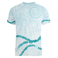 Aloha Lei Mikioi Women V-Neck T-Shirt Teal Polynesian Tribal Tatau Pattern LT9 - Polynesian Pride