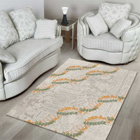 Aloha Pakalana and Puakenikeni Lei Area Rug Beige Hawaiian Pattern