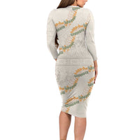 Aloha Pakalana and Puakenikeni Lei Family Matching Long Sleeve Bodycon Dress and Hawaiian Shirt Beige Hawaiian Pattern