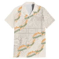 Aloha Pakalana and Puakenikeni Lei Family Matching Mermaid Dress and Hawaiian Shirt Beige Hawaiian Pattern