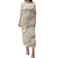 Aloha Pakalana and Puakenikeni Lei Family Matching Puletasi and Hawaiian Shirt Beige Hawaiian Pattern