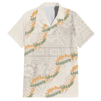 Aloha Pakalana and Puakenikeni Lei Family Matching Short Sleeve Bodycon Dress and Hawaiian Shirt Beige Hawaiian Pattern