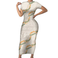 Aloha Pakalana and Puakenikeni Lei Family Matching Short Sleeve Bodycon Dress and Hawaiian Shirt Beige Hawaiian Pattern