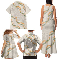 Aloha Pakalana and Puakenikeni Lei Family Matching Tank Maxi Dress and Hawaiian Shirt Beige Hawaiian Pattern