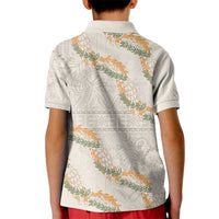 Aloha Pakalana and Puakenikeni Lei Kid Polo Shirt Beige Hawaiian Pattern