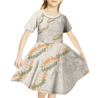 Aloha Pakalana and Puakenikeni Lei Kid Short Sleeve Dress Beige Hawaiian Pattern