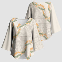 Aloha Pakalana and Puakenikeni Lei Kimono Sleeve Blouse Beige Hawaiian Pattern - Polynesian Pride