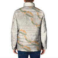 Aloha Pakalana and Puakenikeni Lei Padded Jacket Beige Hawaiian Pattern - Polynesian Pride