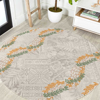 Aloha Pakalana and Puakenikeni Lei Round Carpet Beige Hawaiian Pattern