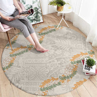 Aloha Pakalana and Puakenikeni Lei Round Carpet Beige Hawaiian Pattern