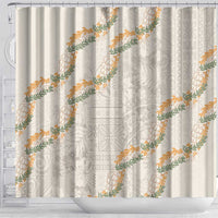 Aloha Pakalana and Puakenikeni Lei Shower Curtain Beige Hawaiian Pattern