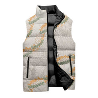 Aloha Pakalana and Puakenikeni Lei Sleeveless Puffer Jacket Beige Hawaiian Pattern - Polynesian Pride