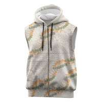 Aloha Pakalana and Puakenikeni Lei Sleeveless Zip Hoodie Beige Hawaiian Pattern LT9 Beige - Polynesian Pride