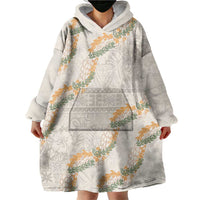Aloha Pakalana and Puakenikeni Lei Wearable Blanket Hoodie Beige Hawaiian Pattern