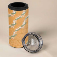 Aloha Pakalana and Puakenikeni Lei 4 in 1 Can Cooler Tumbler Gold Hawaiian Pattern