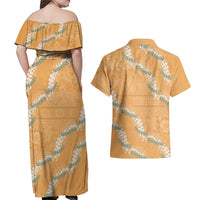 Aloha Pakalana and Puakenikeni Lei Couples Matching Off Shoulder Maxi Dress and Hawaiian Shirt Gold Hawaiian Pattern LT9 - Polynesian Pride