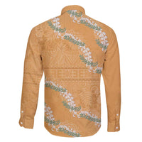 Aloha Pakalana and Puakenikeni Lei Family Matching Long Sleeve Bodycon Dress and Hawaiian Shirt Gold Hawaiian Pattern