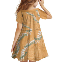 Aloha Pakalana and Puakenikeni Lei Family Matching Off The Shoulder Long Sleeve Dress and Hawaiian Shirt Gold Hawaiian Pattern