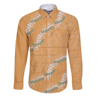 Aloha Pakalana and Puakenikeni Lei Family Matching Off Shoulder Short Dress and Hawaiian Shirt Gold Hawaiian Pattern