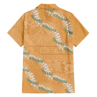 Aloha Pakalana and Puakenikeni Lei Family Matching Short Sleeve Bodycon Dress and Hawaiian Shirt Gold Hawaiian Pattern