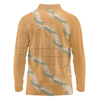 Aloha Pakalana and Puakenikeni Lei Long Sleeve Polo Shirt Gold Hawaiian Pattern