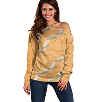 Aloha Pakalana and Puakenikeni Lei Off Shoulder Sweater Gold Hawaiian Pattern LT9 Women Gold - Polynesian Pride