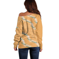 Aloha Pakalana and Puakenikeni Lei Off Shoulder Sweater Gold Hawaiian Pattern LT9 - Polynesian Pride