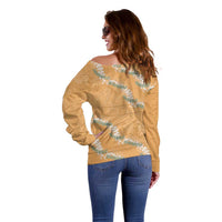 Aloha Pakalana and Puakenikeni Lei Off Shoulder Sweater Gold Hawaiian Pattern LT9 - Polynesian Pride