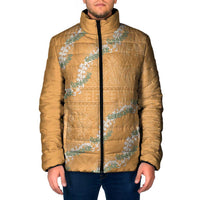 Aloha Pakalana and Puakenikeni Lei Padded Jacket Gold Hawaiian Pattern - Polynesian Pride