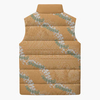 Aloha Pakalana and Puakenikeni Lei Sleeveless Puffer Jacket Gold Hawaiian Pattern - Polynesian Pride