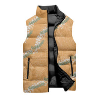 Aloha Pakalana and Puakenikeni Lei Sleeveless Puffer Jacket Gold Hawaiian Pattern - Polynesian Pride