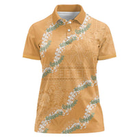 Aloha Pakalana and Puakenikeni Lei Women Polo Shirt Gold Hawaiian Pattern