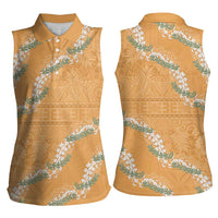 Aloha Pakalana and Puakenikeni Lei Women Sleeveless Polo Shirt Gold Hawaiian Pattern