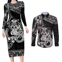 Personalised New Zealand Potae Pango Cricket Couples Matching Long Sleeve Bodycon Dress and Long Sleeve Button Shirt Special Maori Hei Tiki Tribal Tattoo
